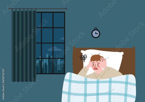 Insomnia Man in Bed Unable to Sleep at Night