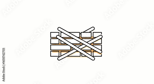 Handdrawn style icon of a crossedout brick wall a simple black outline with orange accents.