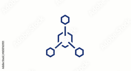 Minimalist blue network icon with three interconnected hexagonal nodes in a hierarchical structure.