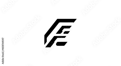 Modern black abstract logo with dynamic angular lines forming a stylized wing or monogram.