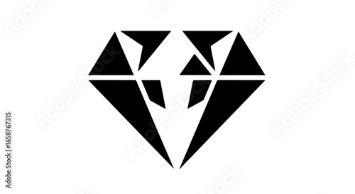 Stylized black geometric diamond icon with sharp fragmented facets and triangular shapes.