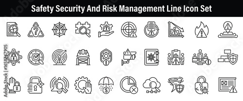Safety Security And Risk Management Line Icon Set
