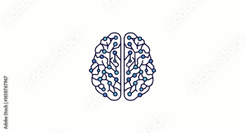 Stylized digital brain icon with interconnected blue nodes representing a neural network.