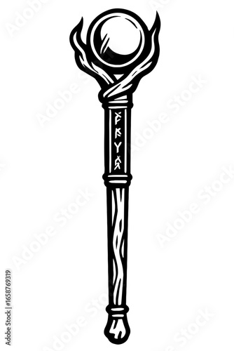 Runic Staff with Crystal Ball Vector