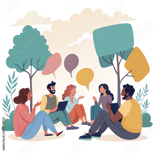 Illustrative Design Featuring People Meeting and Socializing Possibly Making New Friends
