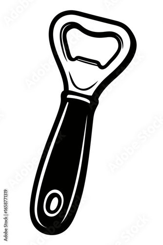 Stylized Black and White Bottle Opener Illustration – Perfect for Beverage, Barware, and Kitchen-Themed Designs.