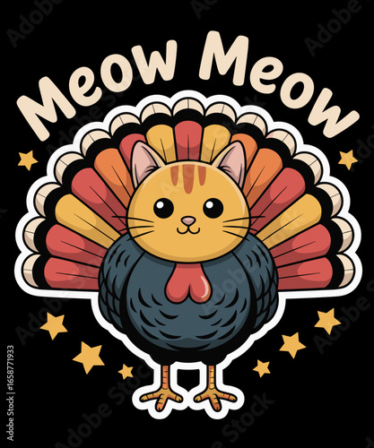 Funny Thanksgiving Meow Cat Turkey
