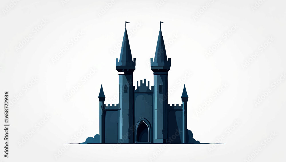 Obraz premium Blue Castle Building in Cartoon Style