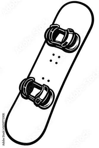 Vector illustration of a snowboard with bindings for winter recreation and extreme sport