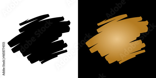 Abstract brush strokes with space for text, isolated vector image, two design options on transparent and black backgrounds