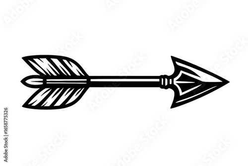 Vector illustration of a traditional arrow with detailed feathered fletching and sharp head, perfect for archery themes