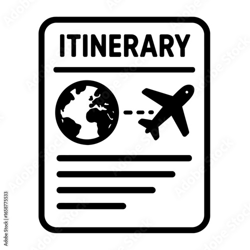 Vector illustration of a travel itinerary document with a plane flying across the globe