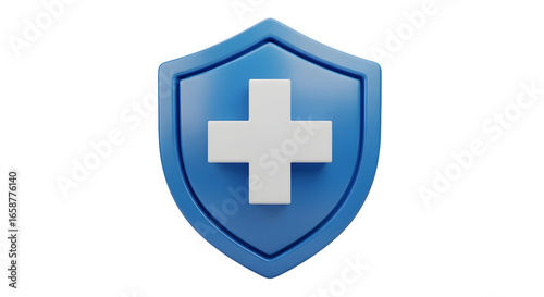 3D Medical Shield Icon with White Cross