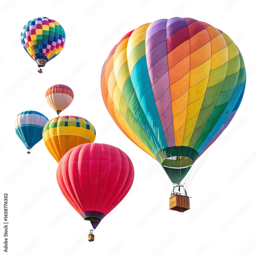 Fototapeta premium Colorful Hot Air Balloons Cluster, Isolated on Transparent Background, Air Balloon Festival, Aerial View, Hot air balloon, festival, graphic