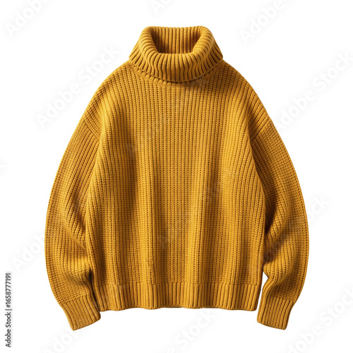 Yellow ribbed turtleneck sweater isolated