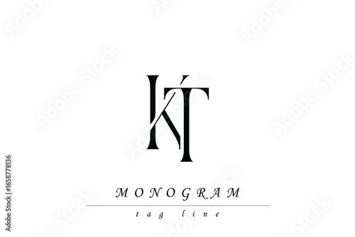 KT Initials Stylized Monogram Design Featuring Intertwined. Artistic representation of monogram initials creatively arranged and displayed.