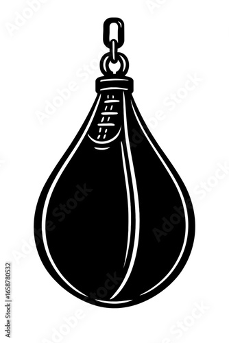 Black and white vector illustration of a speed punching bag used for boxing and martial arts training