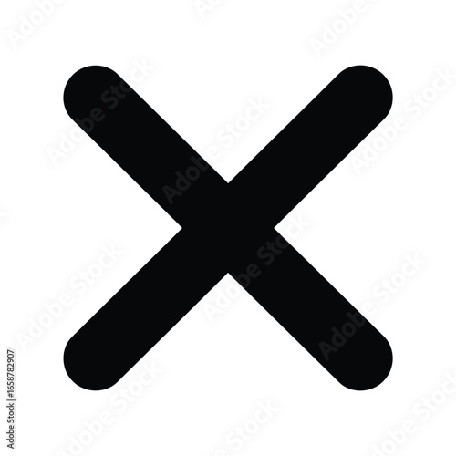 Black cross mark icon, representing cancellation, deletion, or a wrong choice in a simple and modern design