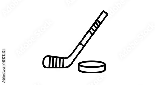 Hockey stick and puck vector icon illustration for ice hockey sports equipment and game design elements