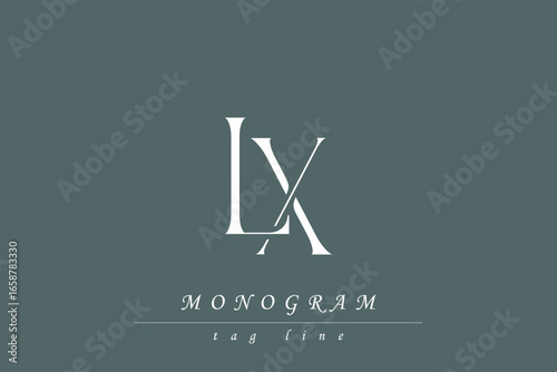 LX Initials Stylized Monogram Design Featuring Intertwined. Artistic representation of monogram initials creatively arranged and displayed.