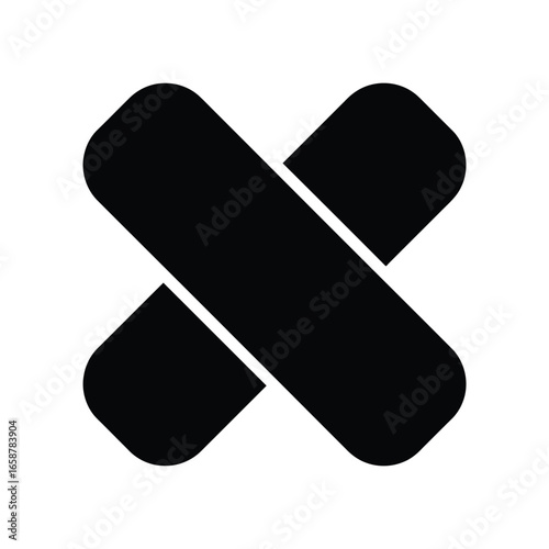 Black cross mark icon, symbolizing cancellation, deletion, and error, representing incorrect choices and negative feedback in a simple design