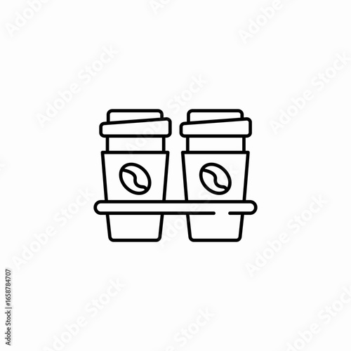 two coffee cups tray icon sign vector