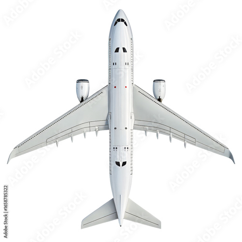 White Airplane Top View, Isolated on Transparent Background, 3D Render, Aviation, Travel, Aircraft, Transportation, Flight