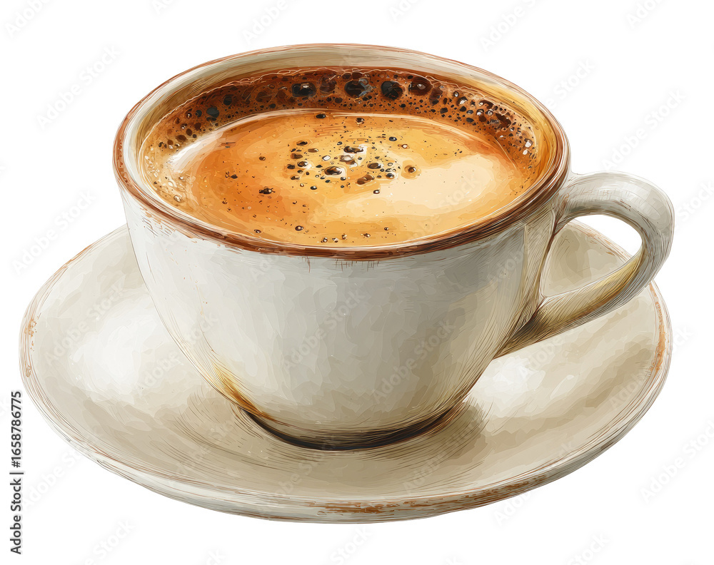 Obraz premium Creamy coffee in a textured cup and saucer