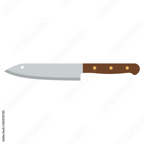 A sharp kitchen knife with a brown handle, perfect for cooking and food preparation in restaurants and at home