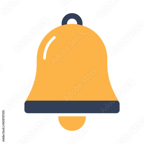 Illustration of a yellow bell with navy details, representing notifications, alerts, and reminders in a flat design style