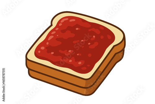 Colorful illustration of Kaya Toast with red jam on yellow bread in digital vector format