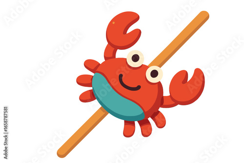 Cartoon vector seafood illustration of Asian street food featuring crispy fried shrimp on a skewer