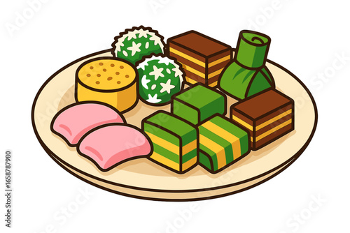 Indonesian traditional market snack jajan pasar logo vector icon set