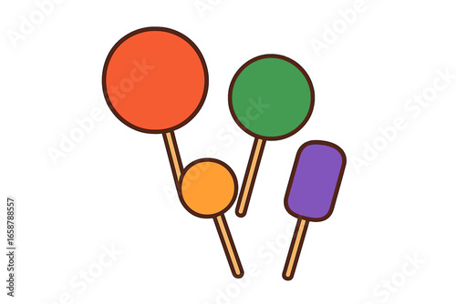 A cartoon vector illustration of assorted Mala BBQ skewers with enoki mushrooms and various ingredients like meat, tofu, fish, sausages, and beef, ideal for representing Asian street food, hot pot