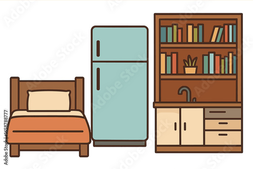 Vector illustration of an empty room in Adobe Illustrator Artworkshop style, featuring an isolated Indian village hut shop with a white background, suitable for cartoon animation and depicting Asian