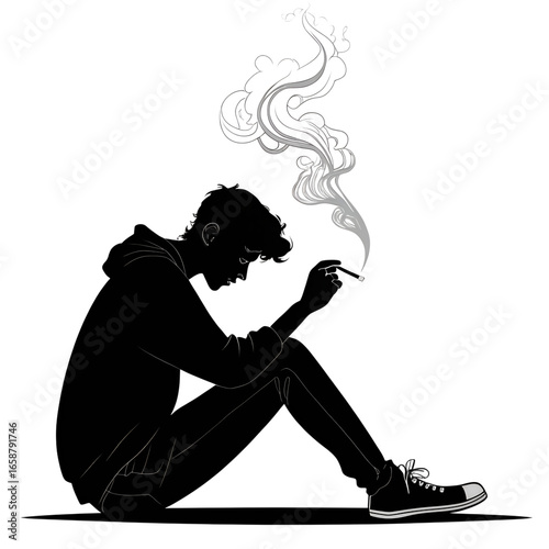 Depressed Smoker Silhouette,silhouette of a woman with a cigarette