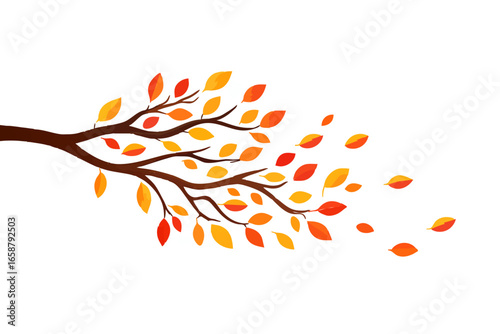 Autumn Leaves Blowing Off Tree Branch Illustration

