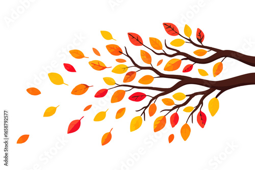Autumn Leaves Blowing Off Tree Branch Illustration

