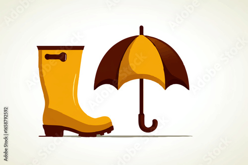 Umbrellas and Boots Stand Ready in the Rain

