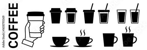 カフェやコーヒーショップのコーヒーカップのイラストアイコン
