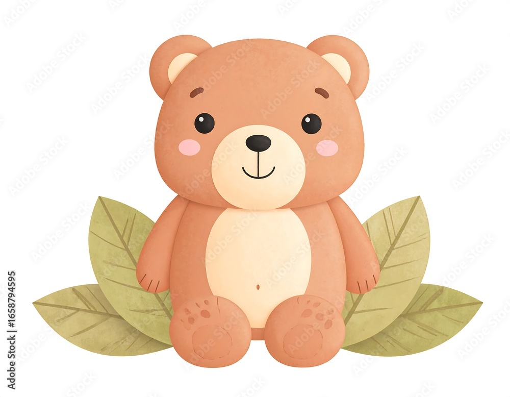 Obraz premium Cute teddy bear with leaves