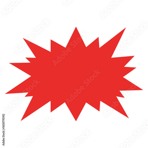 Red starburst shape, ideal for adding a dynamic and eyecatching element to designs, promotions, or alerts