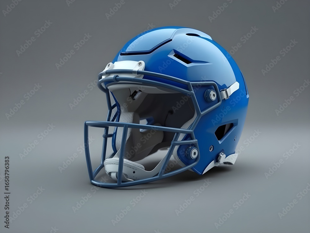 Fototapeta premium blue american football helmet isolated on gray background