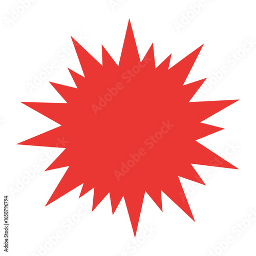 Red burst star shape, a graphic element for design, decoration, promotion, and marketing, perfect for banners, labels, and stickers