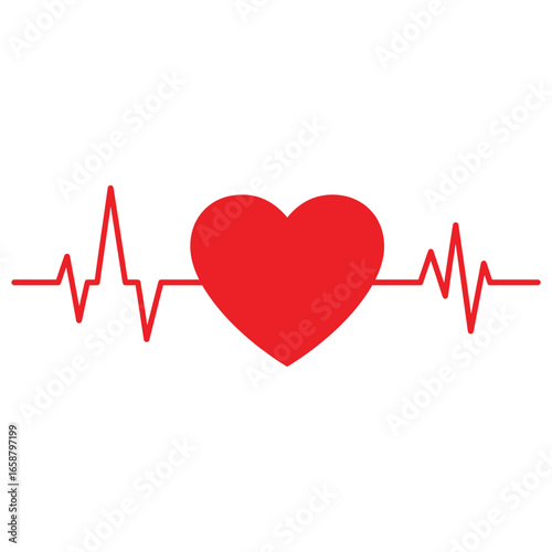 Red heart with pulse line, representing healthcare, cardiology, and vital signs, ideal for medical and healthrelated designs