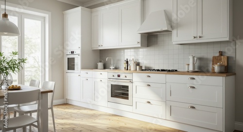 Wallpaper Mural Modern white kitchen with wooden floor and natural light Torontodigital.ca