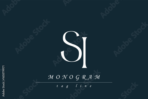 SI Initials Stylized Monogram Design Featuring Intertwined. Artistic representation of monogram initials creatively arranged and displayed.