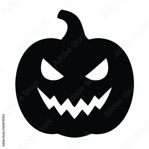 Black Silhouette of a Jack-o- Lantern with Scary Face on White Background jackolantern
