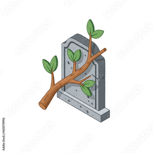 Grave with cross and branches symbolizing eternal rest.