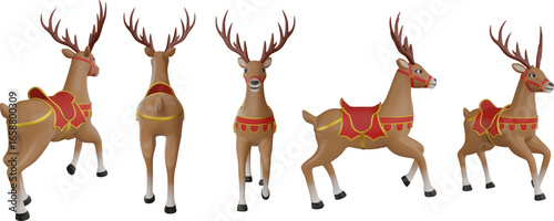 isolated 3d carousel reindeer in different views. christmas deer